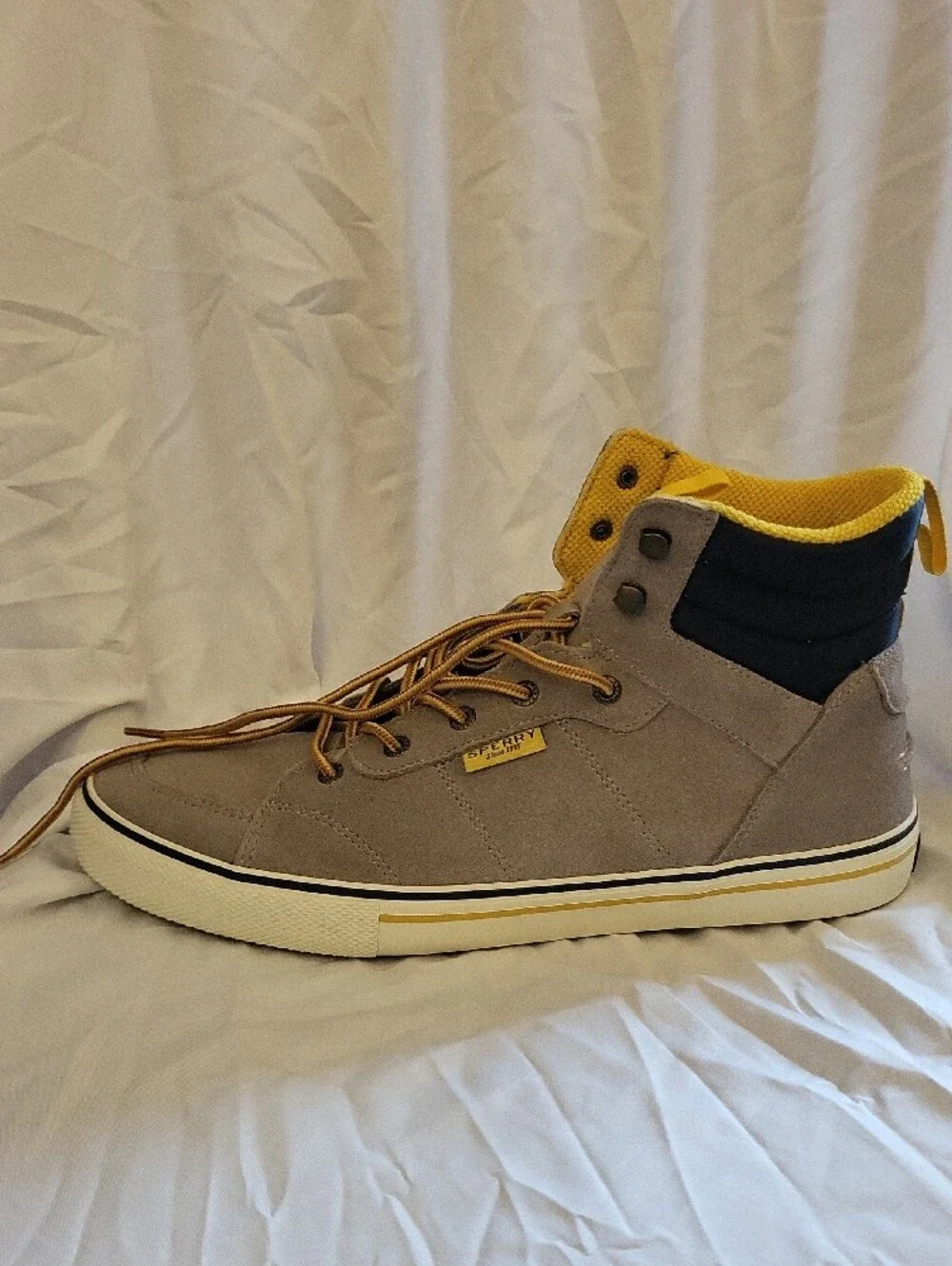 Sperry-Striper Storm Hiker- Taupe High-Top Boots with Yellow Lining